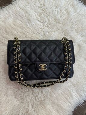 CC Black Quilted Crossbody Bag with Gold Chain